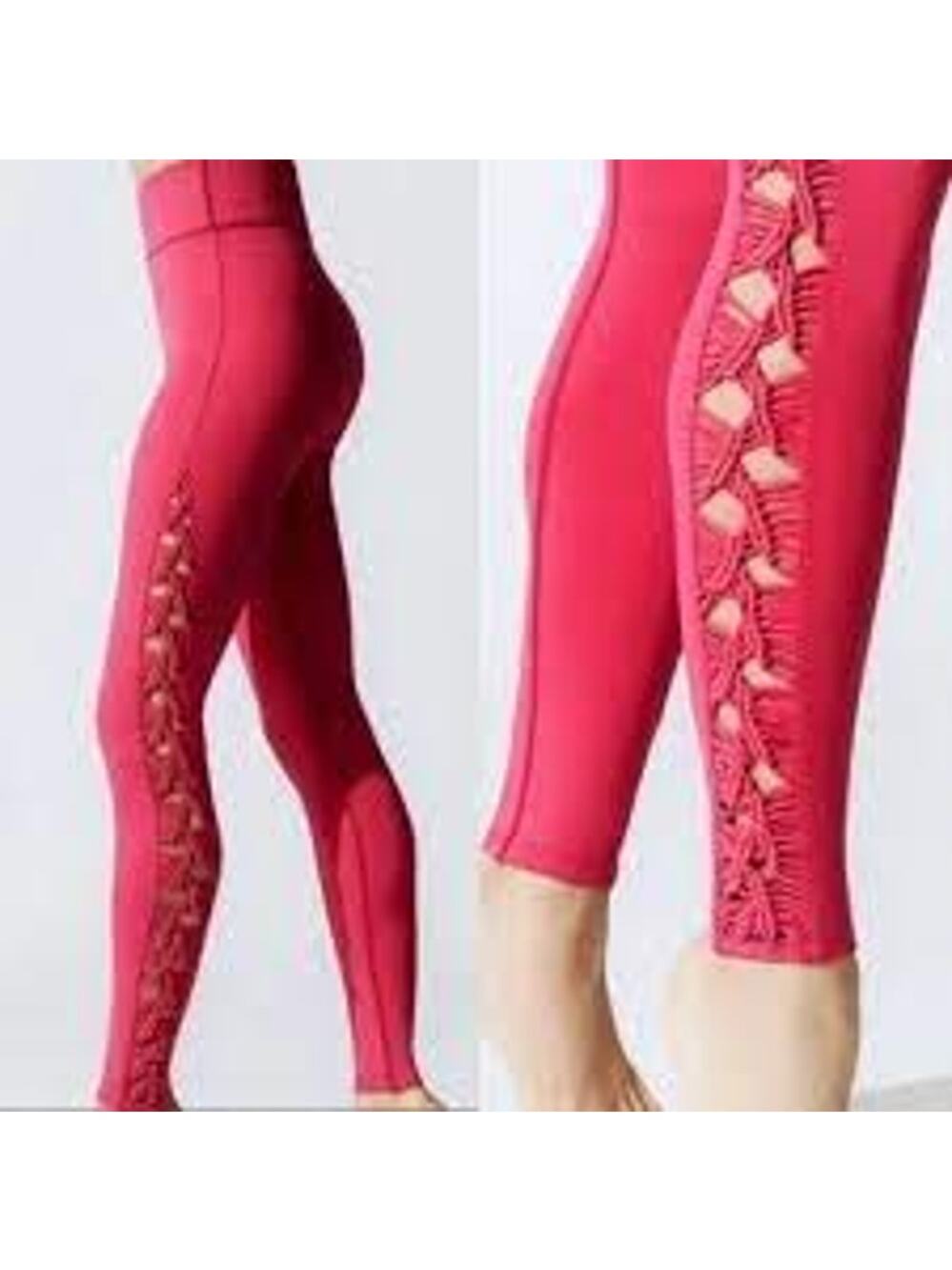 Carbon38 Tanjung Sayang Leggings Macrame Inset Hibiscus Pink Women Small